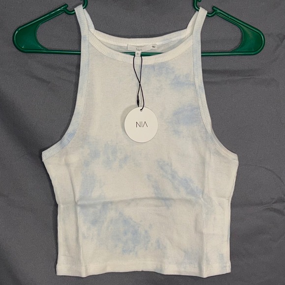 Nia Tops - NIA The Brand Women White Blue Tie Dye Ribbed Cropped Tank Top New Size S